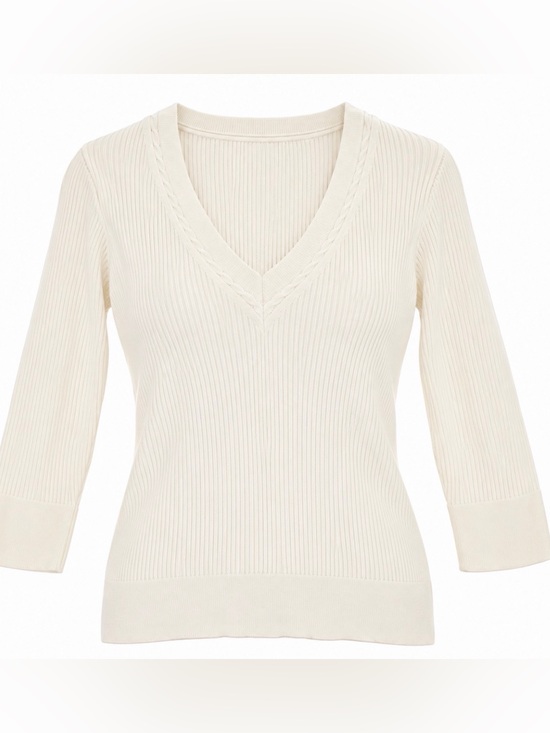Ralph Lauren Tops - Lauren Ralph Lauren Ivory Ribbed Long Sleeve V-Neck Top L